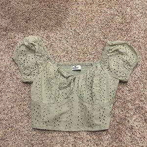 Hollister Sage Eyelet Puff Sleeve Blouse